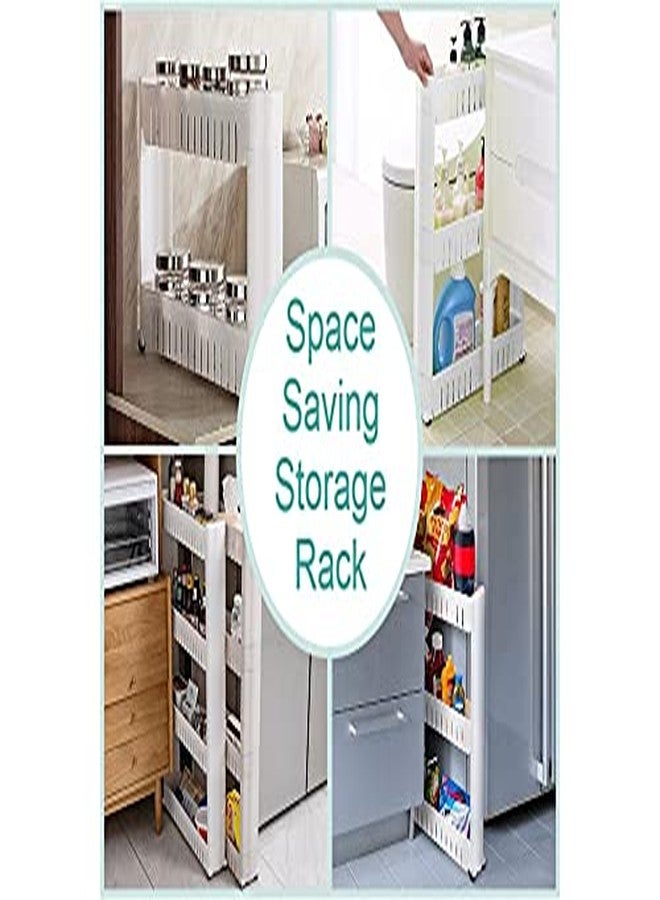 FAYBY رف تخزين جانبي رفيع بثلاث طبقات من فايبي لتوفير المساحة || رف تخزين بلاستيكي متعدد الأغراض رفيع للمطبخ مزود بعجلات للمنزل وغرفة النوم والحمام (أبيض) - Image 5